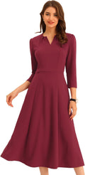 Allegra K Women's 3/4 Sleeve A-Line Midi Dress - Polished Workwear
