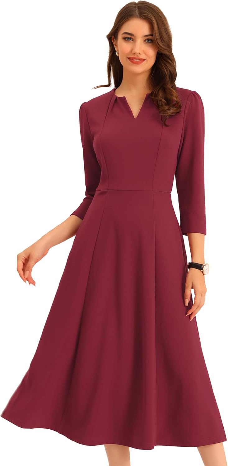 Allegra K Women's Elegant A-Line Midi Dress with Pockets