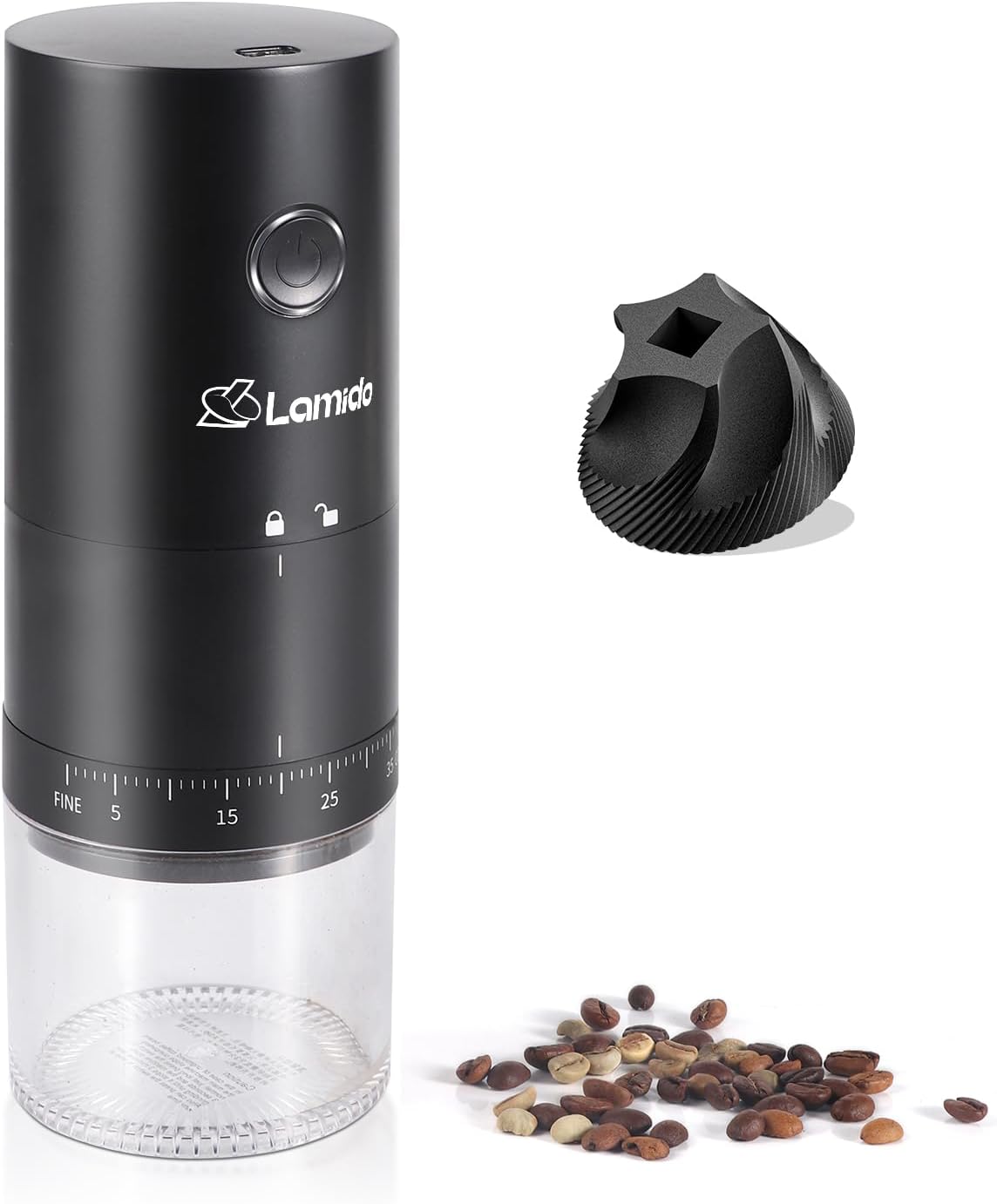 Electric Conical Burr Coffee Grinder - 38 Grind Settings, Portable & Rechargeable - Lamido