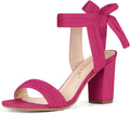 Open Toe Ankle Tie Back Chunky Heel Sandals for Women - Plush Faux