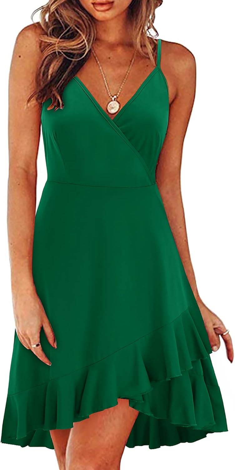 ULTRANICE Womens Summer Dresses Floral V Neck Ruffled Hem Style