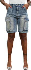 High Waisted Denim Shorts for Women - Casual Cargo Style