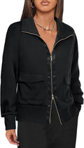 Women's Zip Up Sweatshirt Collared Neck Lightweight Jacket - Casual
