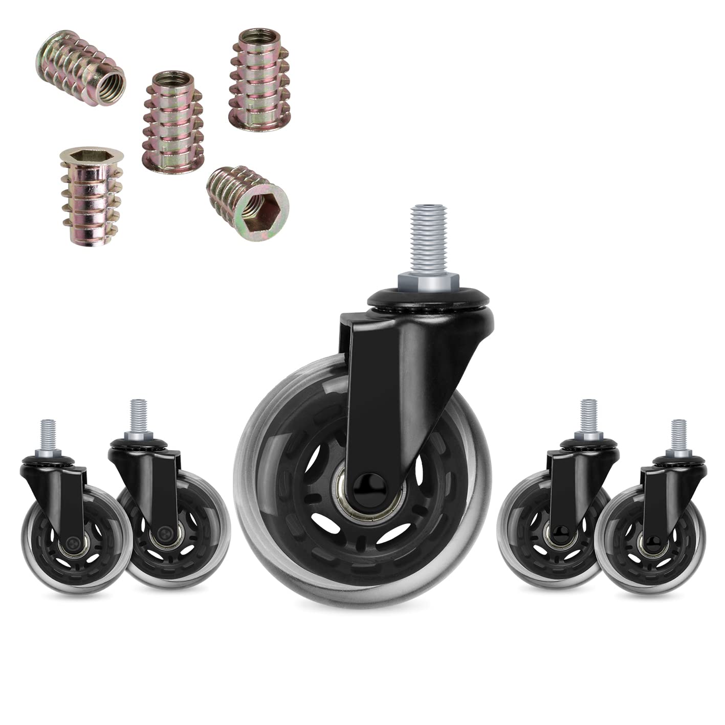 Quiet Hirate Office Chair Casters Set, Safe for Floors