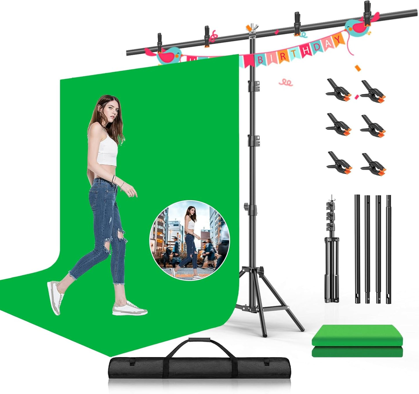 Green Screen Backdrop with Stand Kit for Streaming and Video