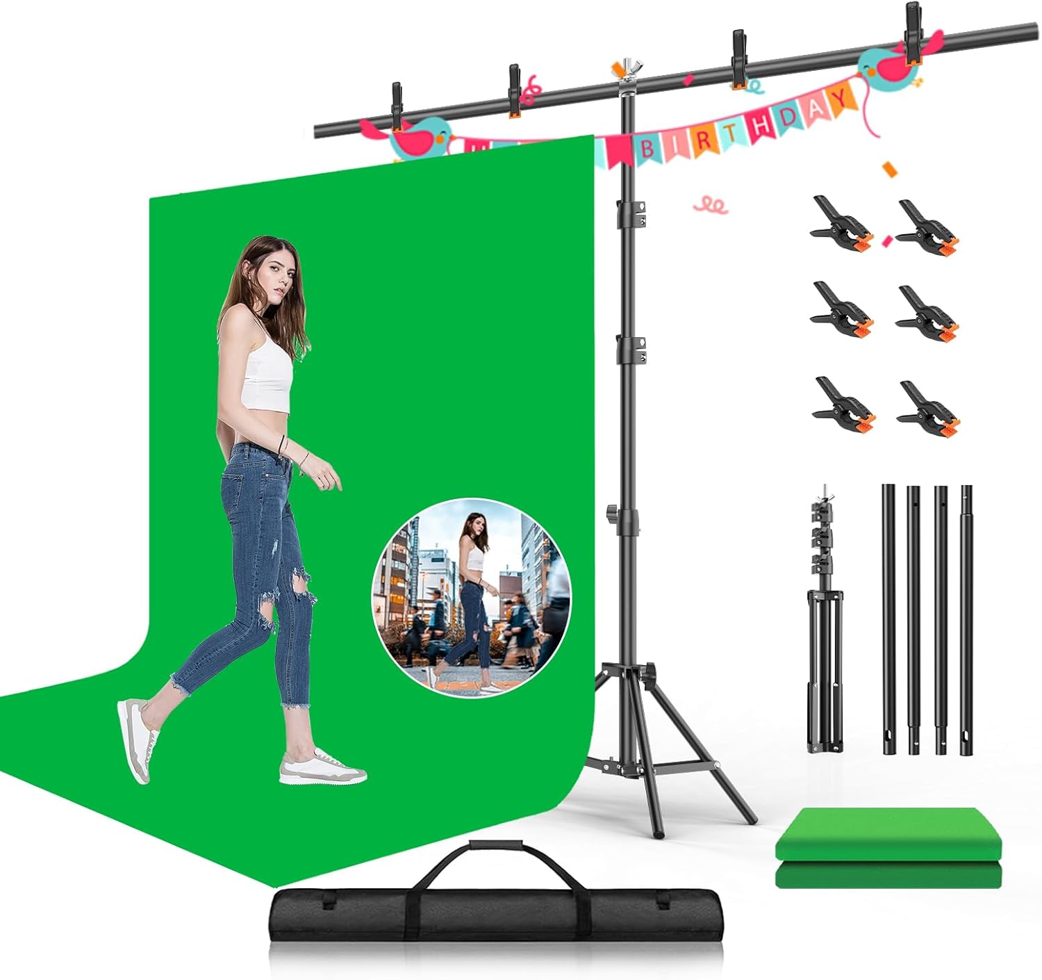 Green Screen Backdrop with Stand Kit for Streaming and Video