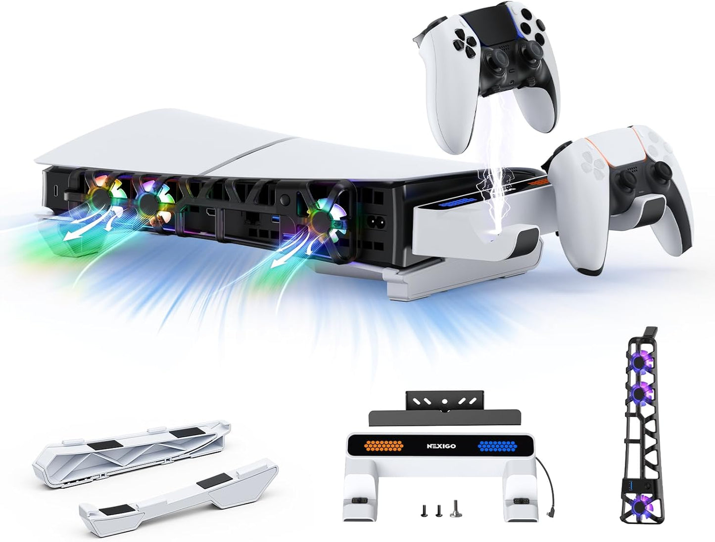 NexiGo PS5 Slim Horizontal Stand with Charging Station & Fan