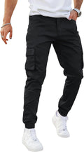 Mens Cargo Jogger Pants Slim Fit Stretch Zipper Pockets - Thick Cotton