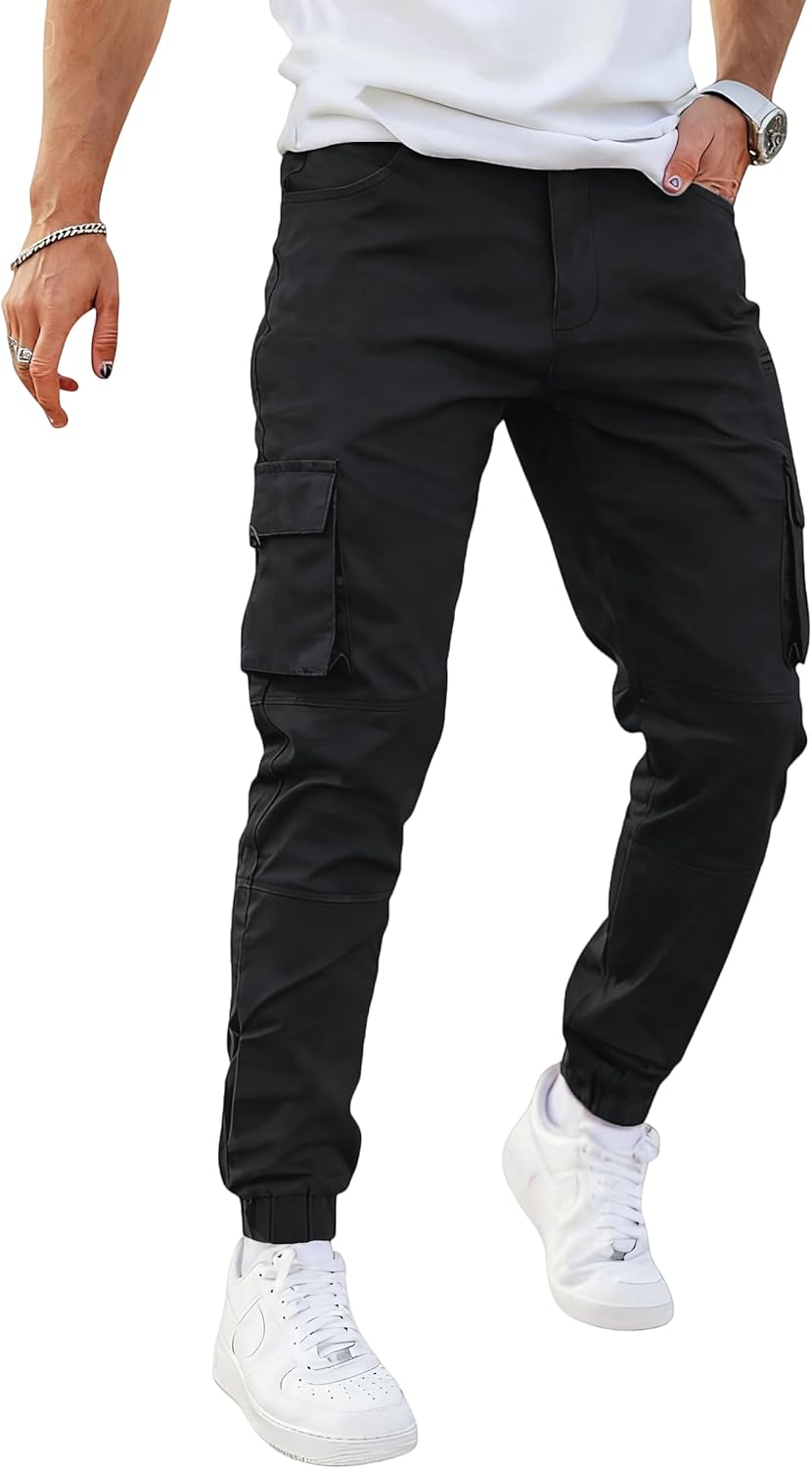 GINGTTO Mens Cargo Jogger Pants with Zipper Pockets and Comfort