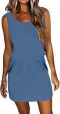 Womens Summer Dress Casual Sleeveless Sundress - Adjustable Drawstring