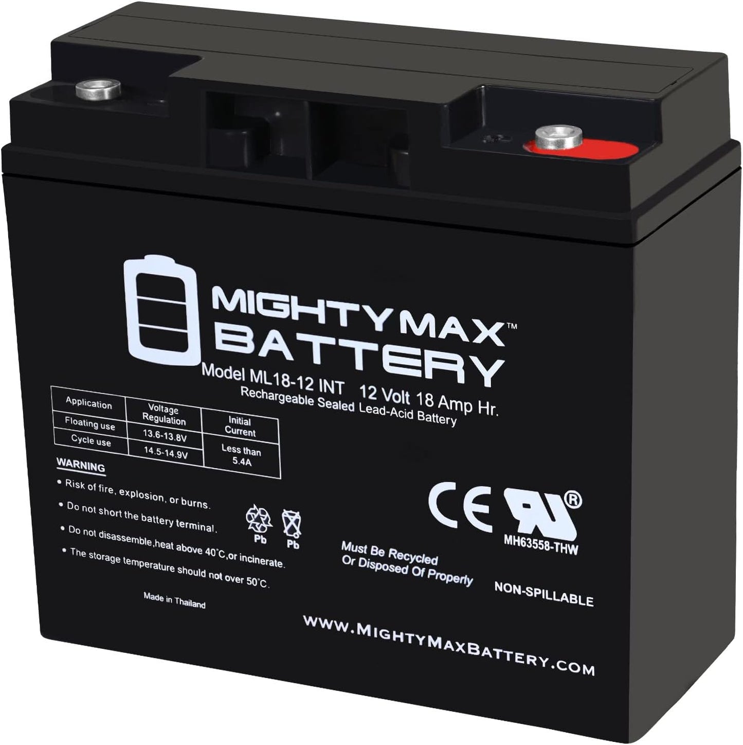 Mighty Max Battery ML18-12INT - Reliable 12V 18AH SLA Battery