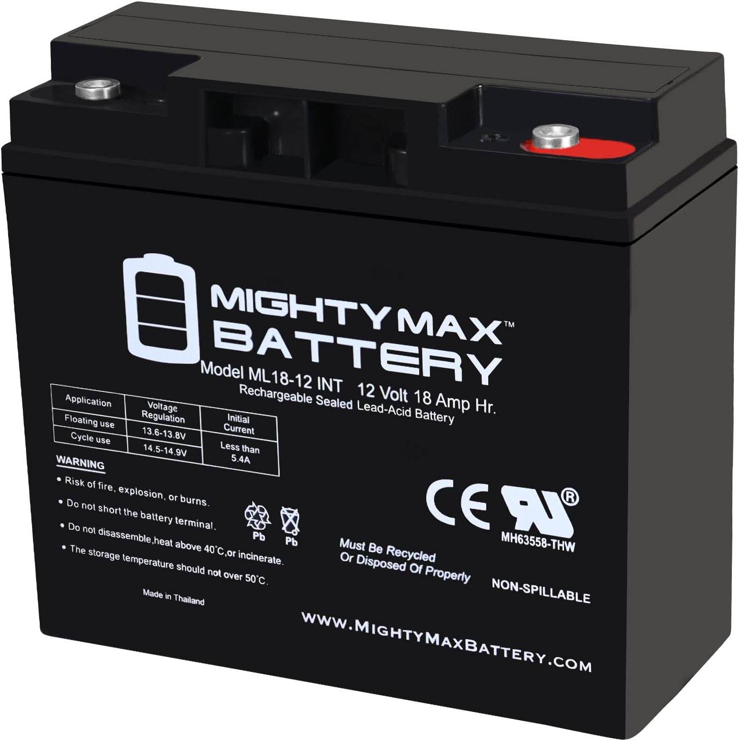 Mighty Max Battery ML18-12INT - Reliable 12V 18AH SLA Battery