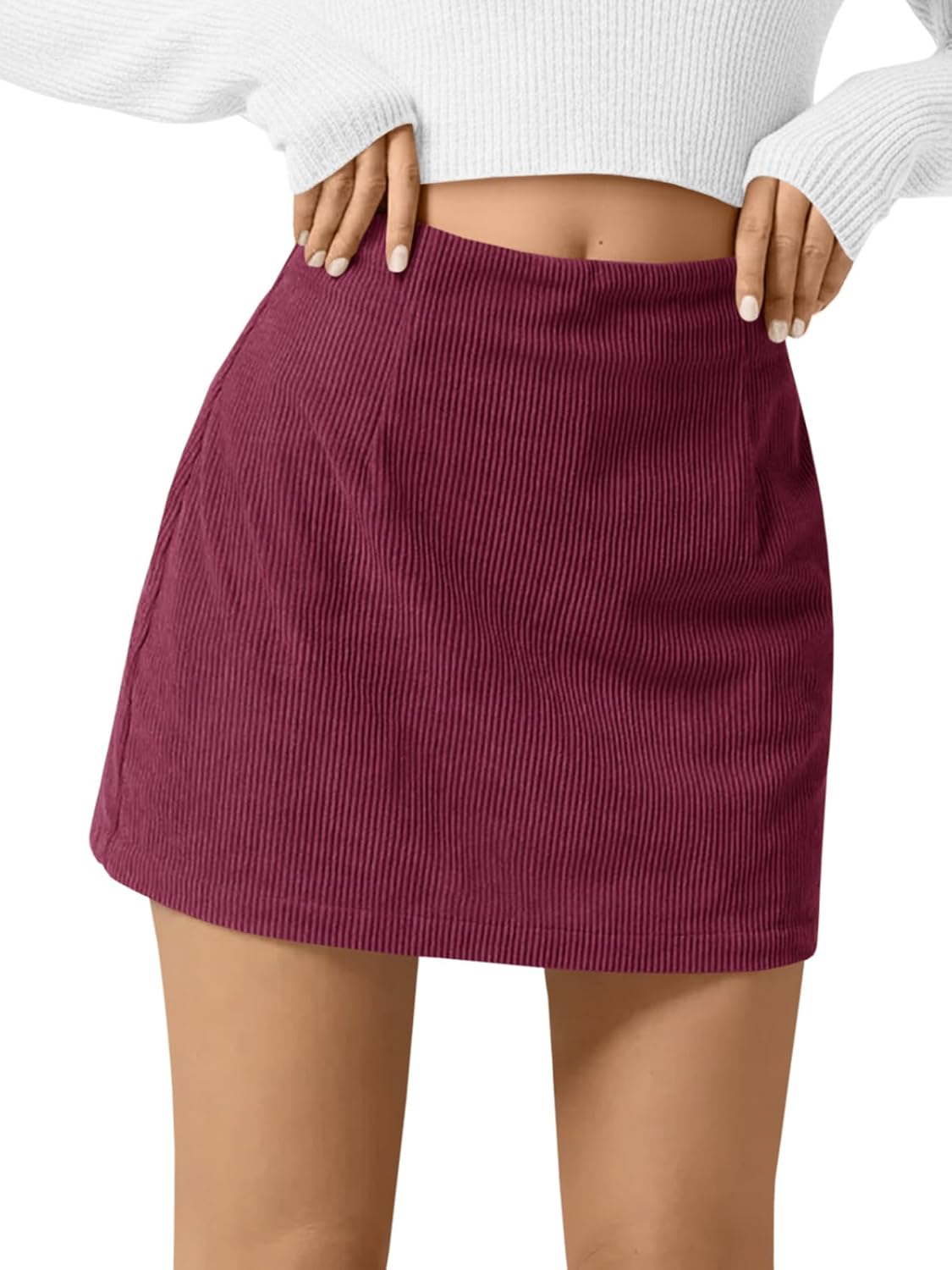 Womens Corduroy Mini Skirt High Waisted A-line Casual Style