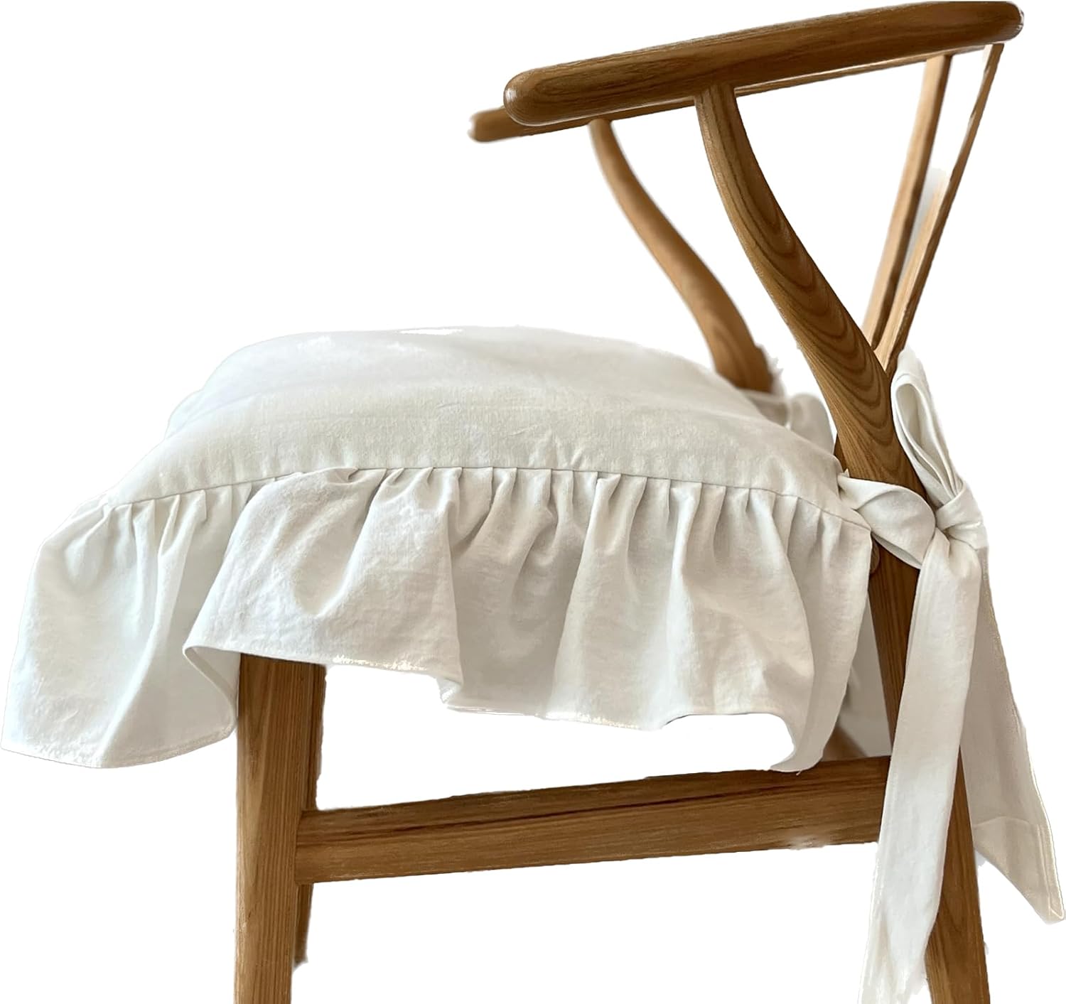 Korean Made Chair Pad Slipcover for Farmhouse Decor - Solid White