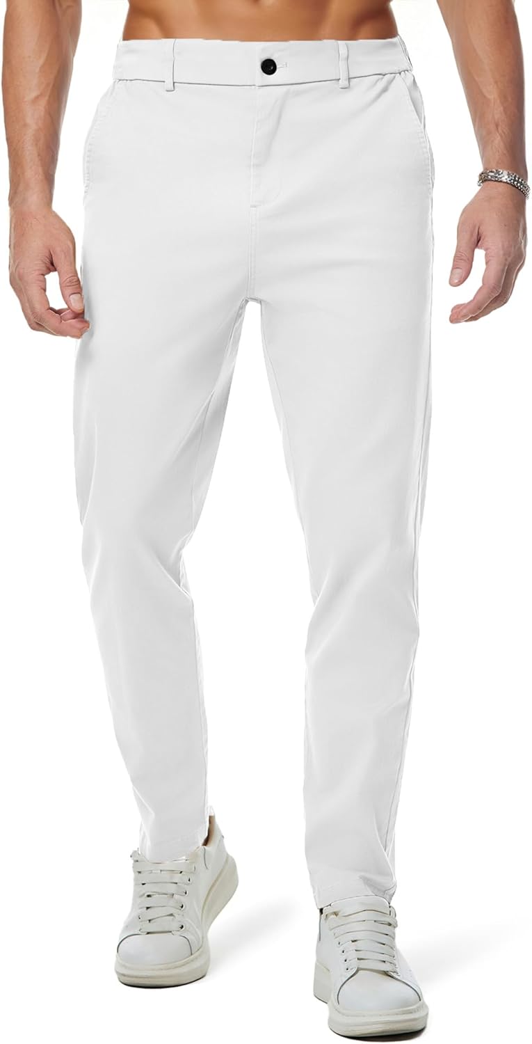 JMIERR Men's Chino Pants Casual Stretch Waist Tapered Trousers