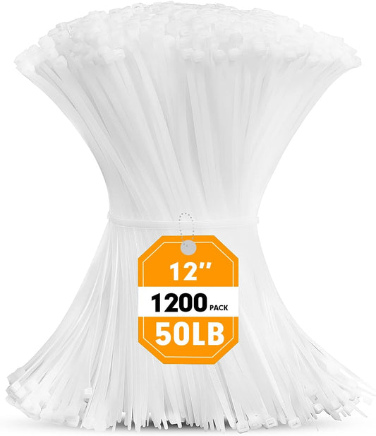 Ultra Strong RAZCC 12 White Zip Ties - 1200pcs