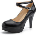 Women's Platform High Heels Matte PU Closed Toe Pumps - Strappy Ankle