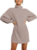 Oversized Sweater Dress Turtleneck Batwing Long Sleeve - Casual Cozy
