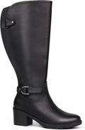 Women's Extra Wide Calf Knee High Riding Boots with Double Buckle