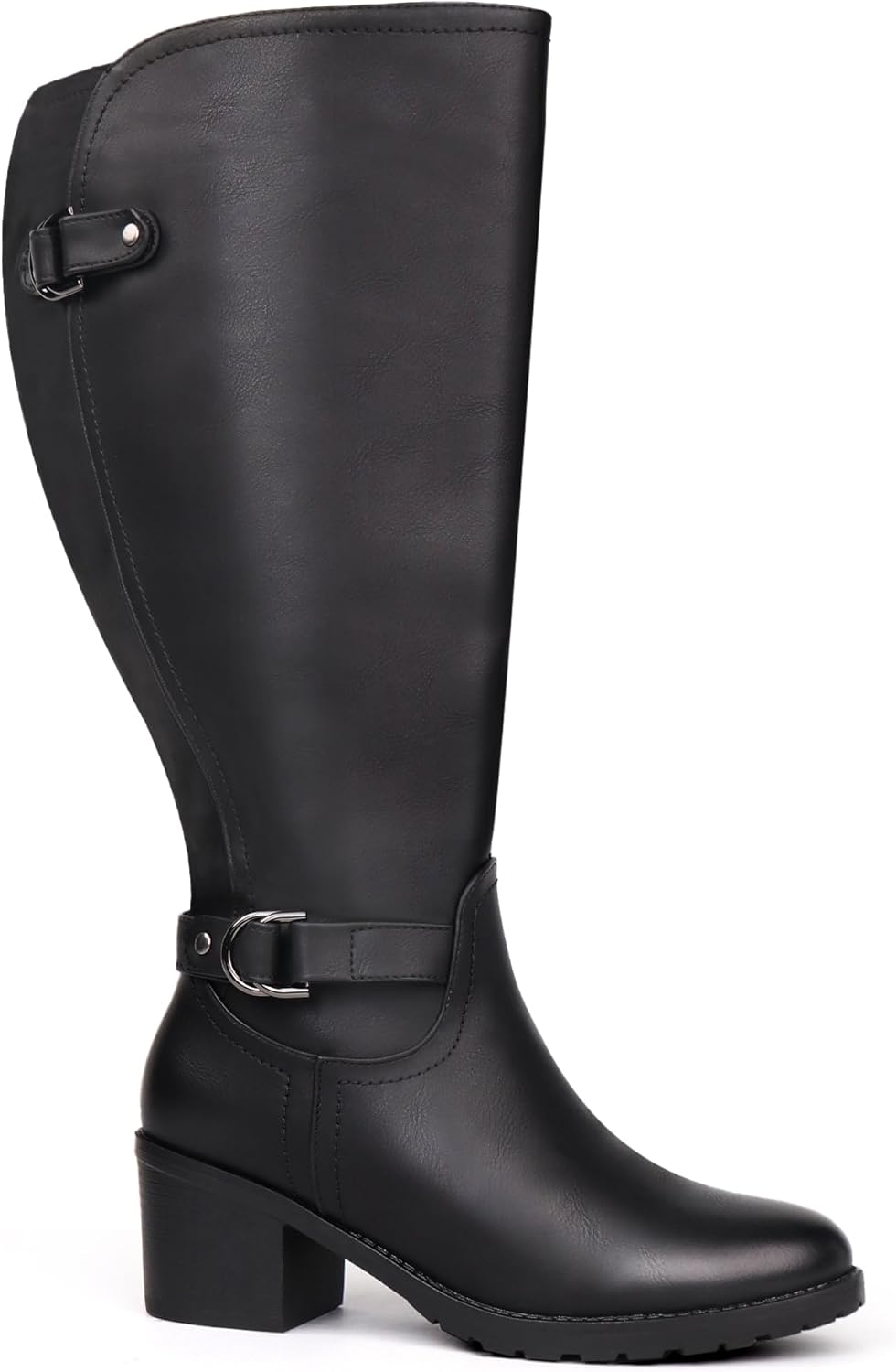Women's Extra Wide Calf Knee High Riding Boots with Block Heel