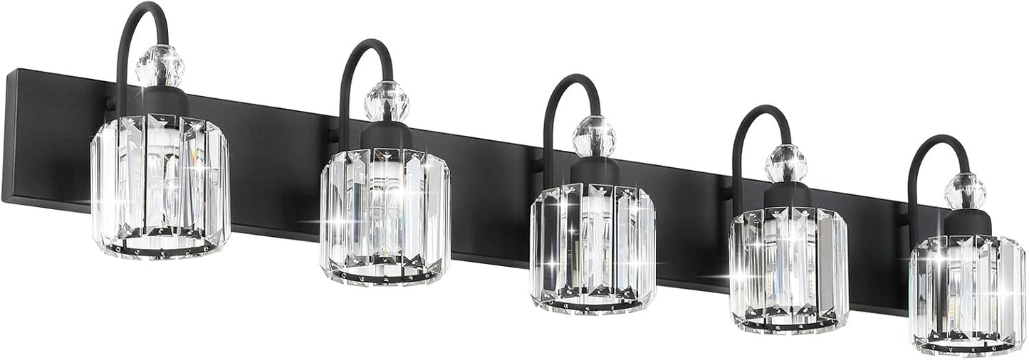 Modern Crystal Black 5-Light Bathroom Vanity Light Fixture