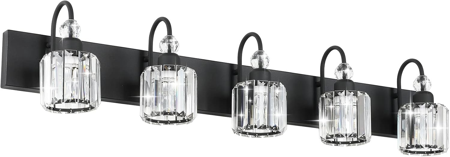 Modern Crystal Black 5-Light Bathroom Vanity Light Fixture