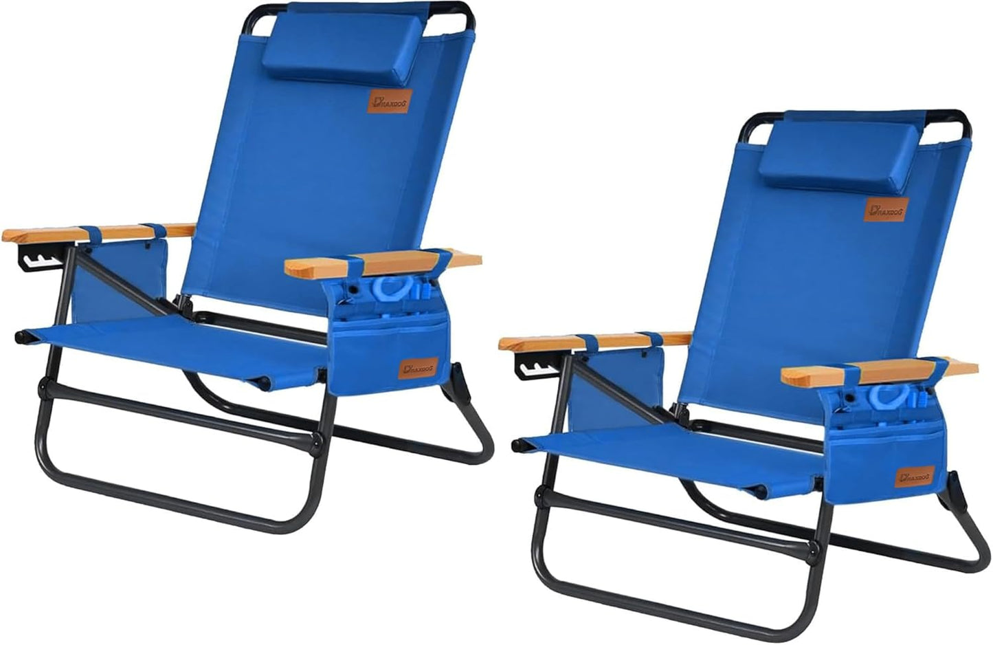 Portable Beach Chair - Adjustable Backrest, Headrest, Storage, Cup Holder