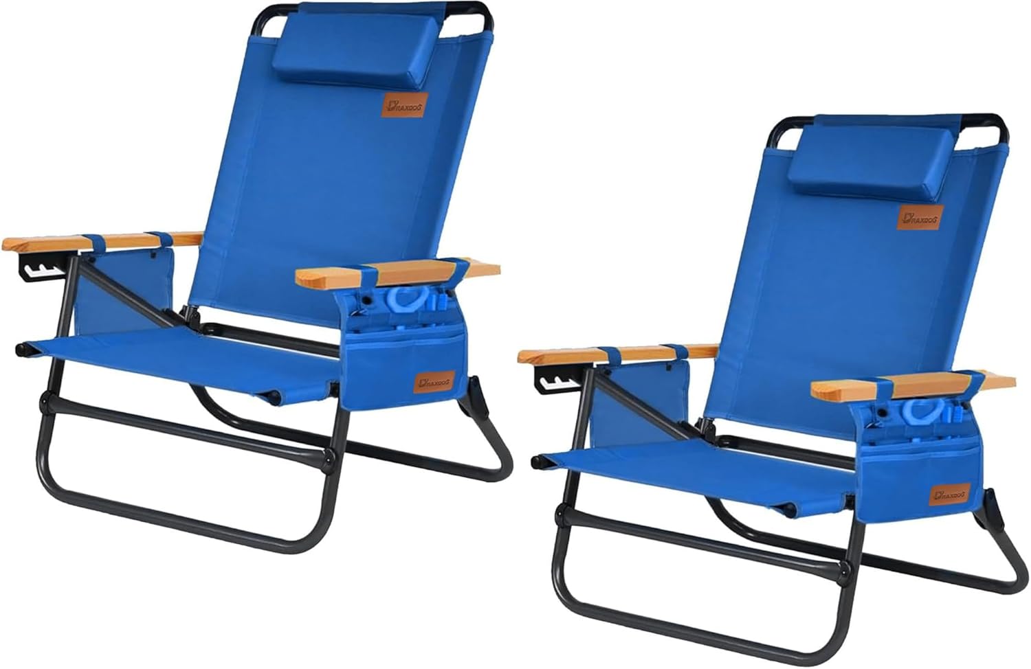 Portable Beach Chair - Adjustable Backrest, Headrest, Storage, Cup Holder
