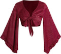 Women's Boho Tie Front Bell Sleeve Top - Western Country (Style WNQH)