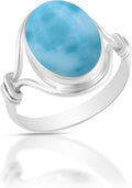 Solid 925 Sterling Silver Larimar Ring for Women - Timeless Bezel Set