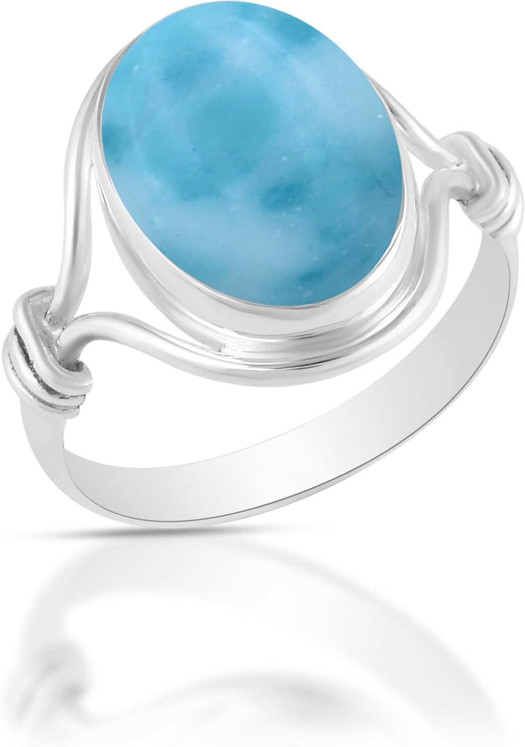 Solid 925 Sterling Silver Ring with Natural Larimar Gemstone