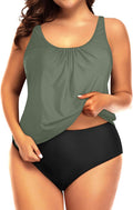 Plus Size Two Piece Tankini Swimsuit for Women - Tummy Control Blouson