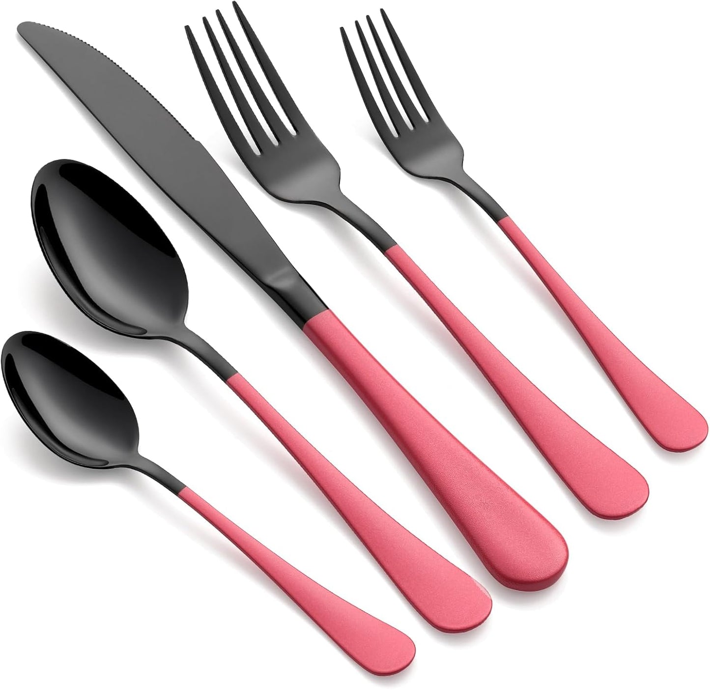 20-Piece Black Silverware Set with Pink Handles for Dining