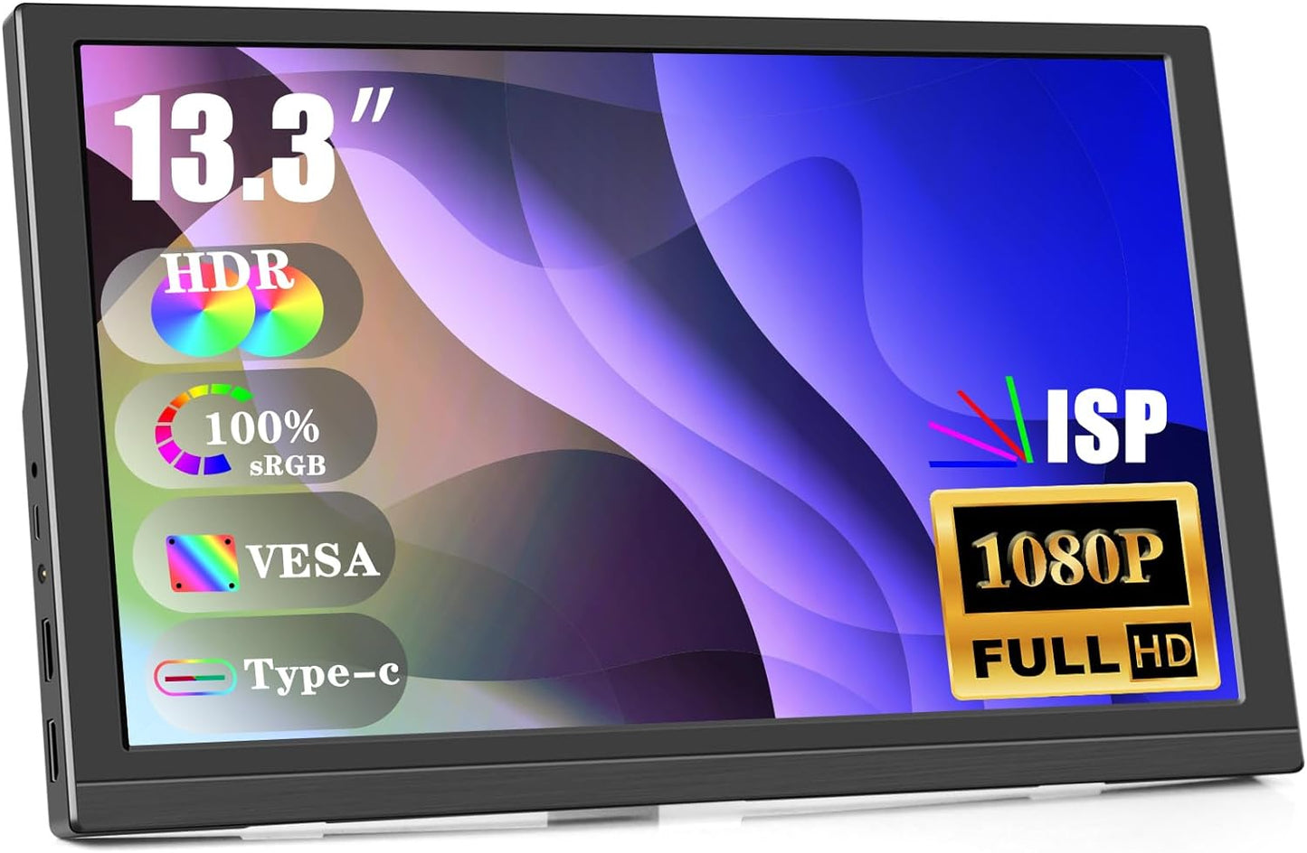 HD Portable Monitor - Built-in Speakers, HDMI, Type-C