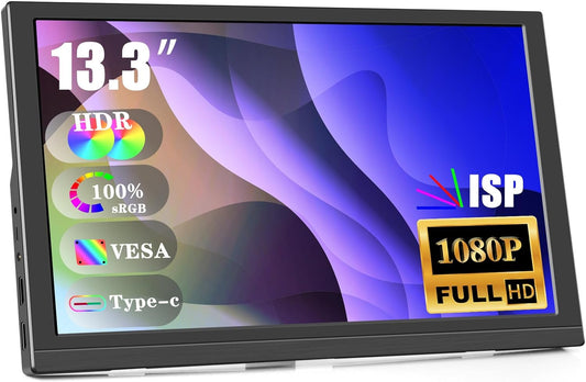 HD Portable Monitor - Built-in Speakers, HDMI, Type-C