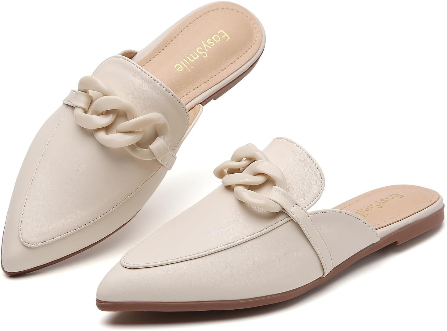 Metal Chain Decor Flat Mules for Women Stylish Slip on Loafers
