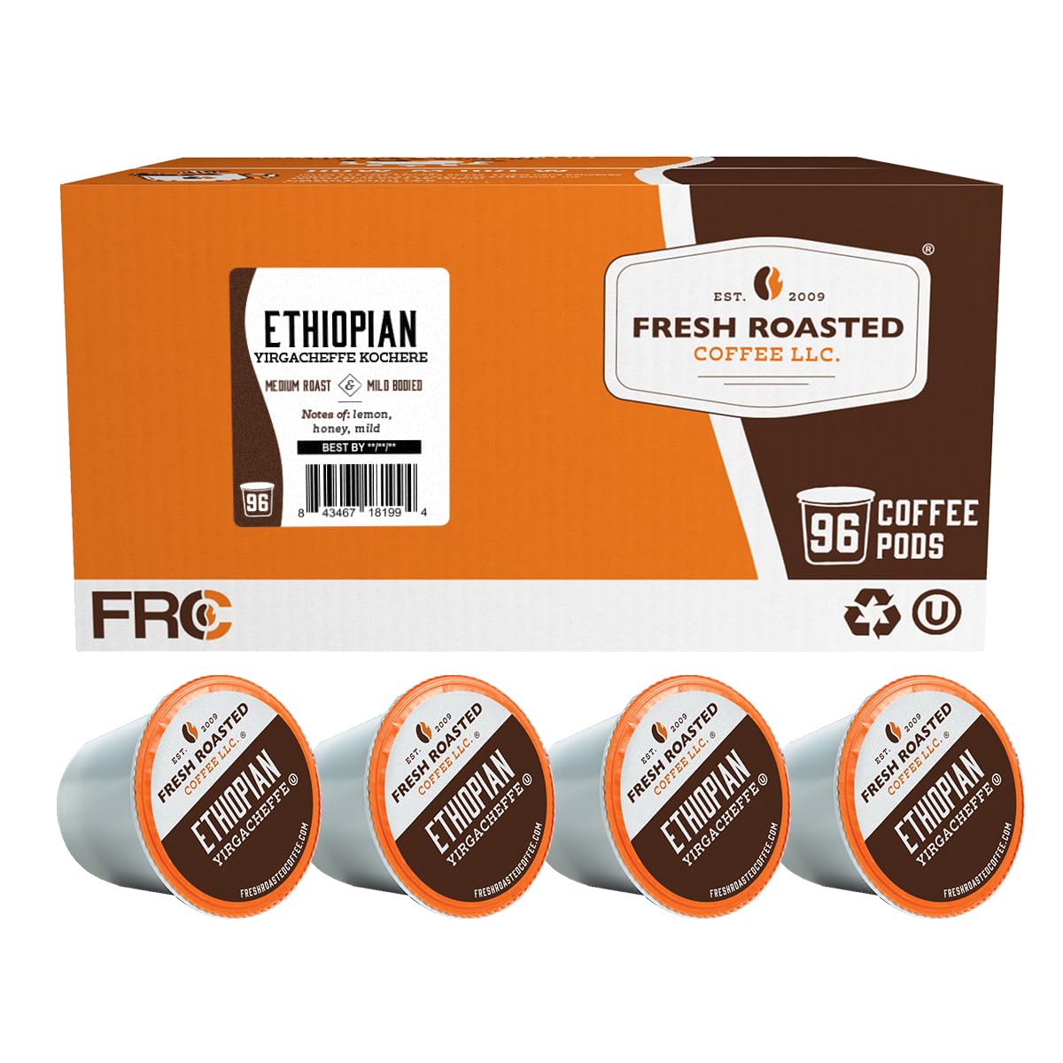 Ethiopian Yirgacheffe Kochere Medium Roast Coffee Pods 96 Count