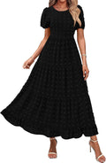 Women Summer Boho Maxi Dress Short Sleeve Swiss Dot - Flowy