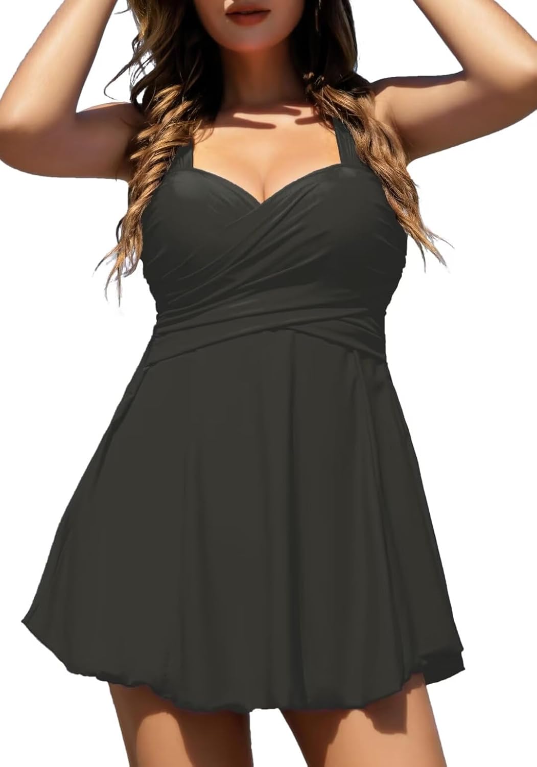 Elegant Crossover One Piece Swimdress for Women - Floral Design