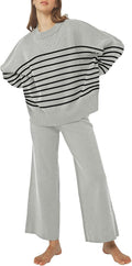 Pink Queen Women's 2 Piece Knit Sweater Tracksuit - Wide Leg Pants