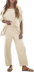 Women's 2 Piece Knit Sweater Set Wide Leg Pants - Travel Ready