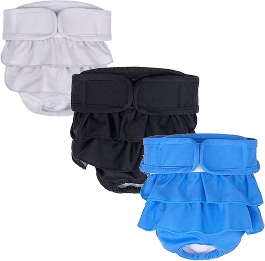Washable Female Dog Diapers - Pack of 3, Highly Absorbent, Period Heat Panties - M
