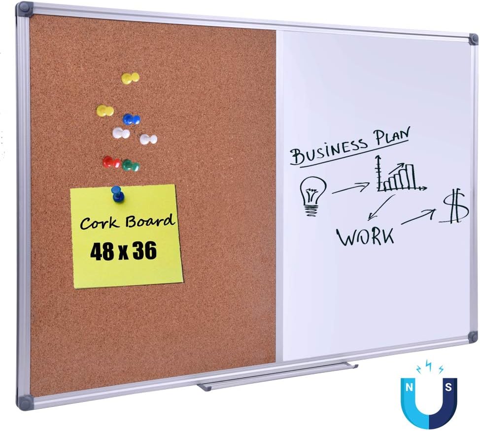 48 x 36 Inch Magnetic Dry Erase Cork Bulletin Board Combo