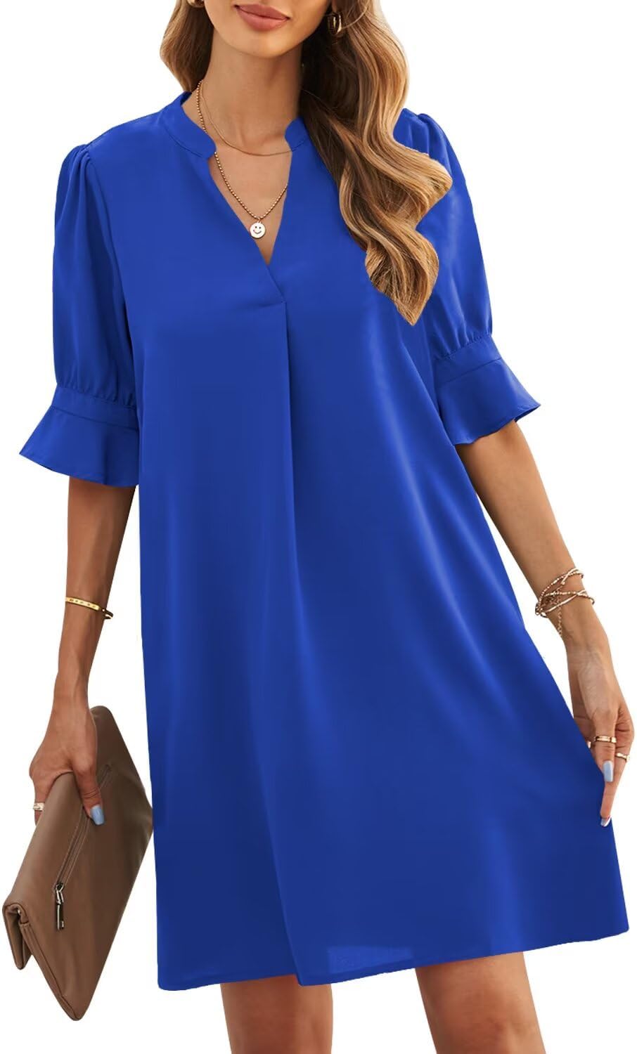 JOCAFIYE Womens Casual Dresses Short Sleeve V-Neck Shift Dress