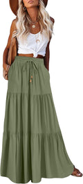 Women's Summer Boho Maxi Skirt A-Line Flowy Ruffle Tiered - Beach