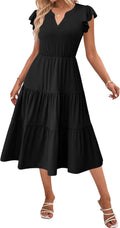 Womens Summer Casual Ruffle Sleeve V Neck Midi Dress (Style XMD2)