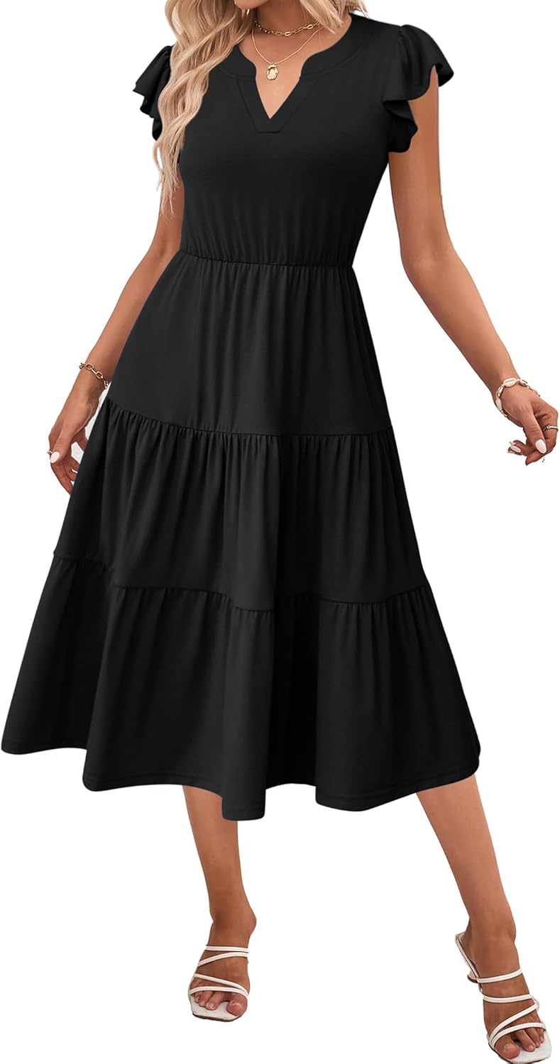 Womens Summer Casual Dresses with Ruffle Sleeves and Pockets