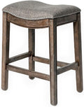Grey Fabric Saddle Counter Stool 26 in - Walnut Wood Frame