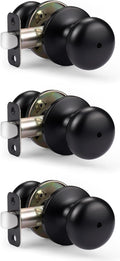 KNOBWELL Privacy Door Knob 3-Pack - Keyless Round Interior Lock