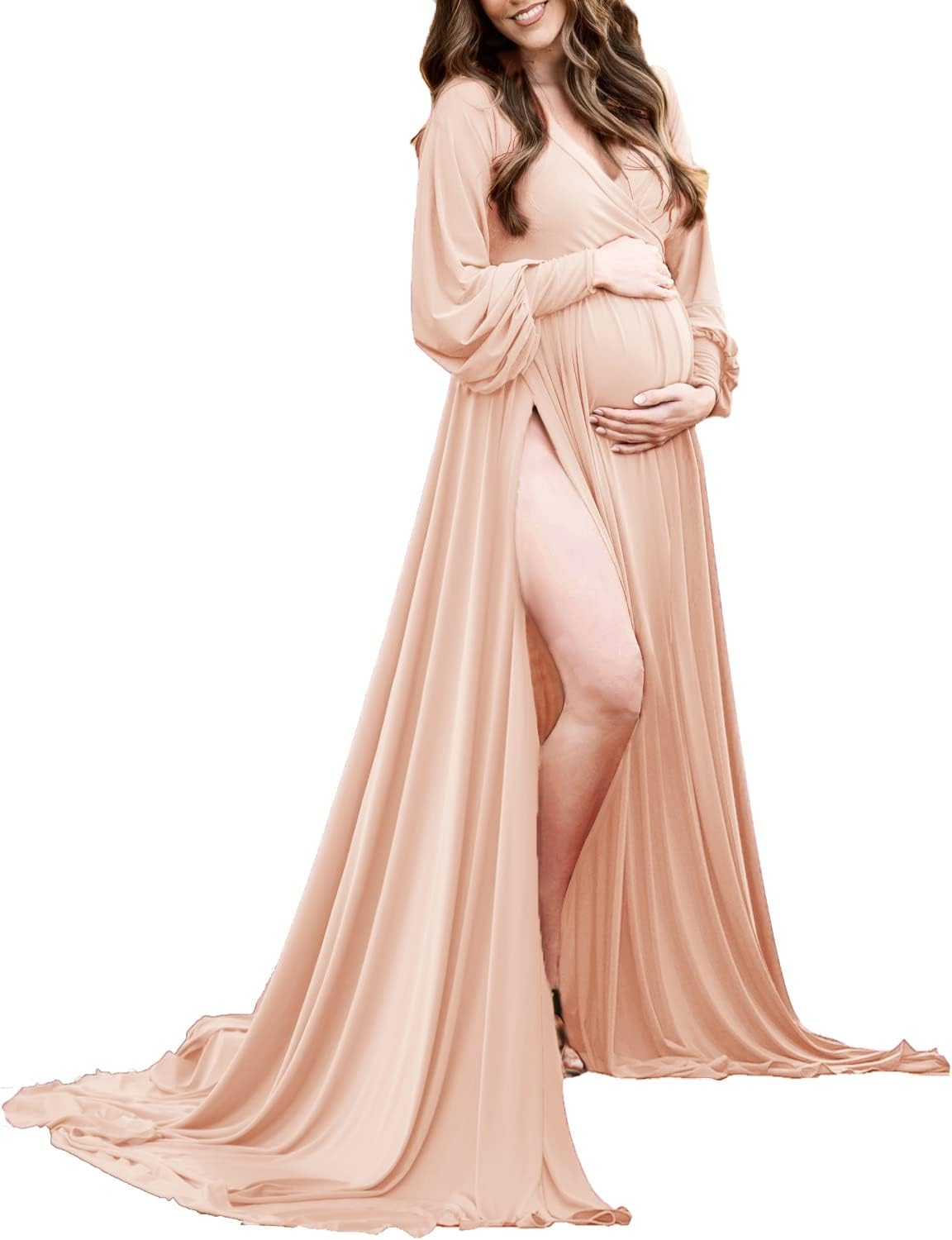 Dedysler Maternity Gowns Long Sleeves for Baby Shower Photoshoot